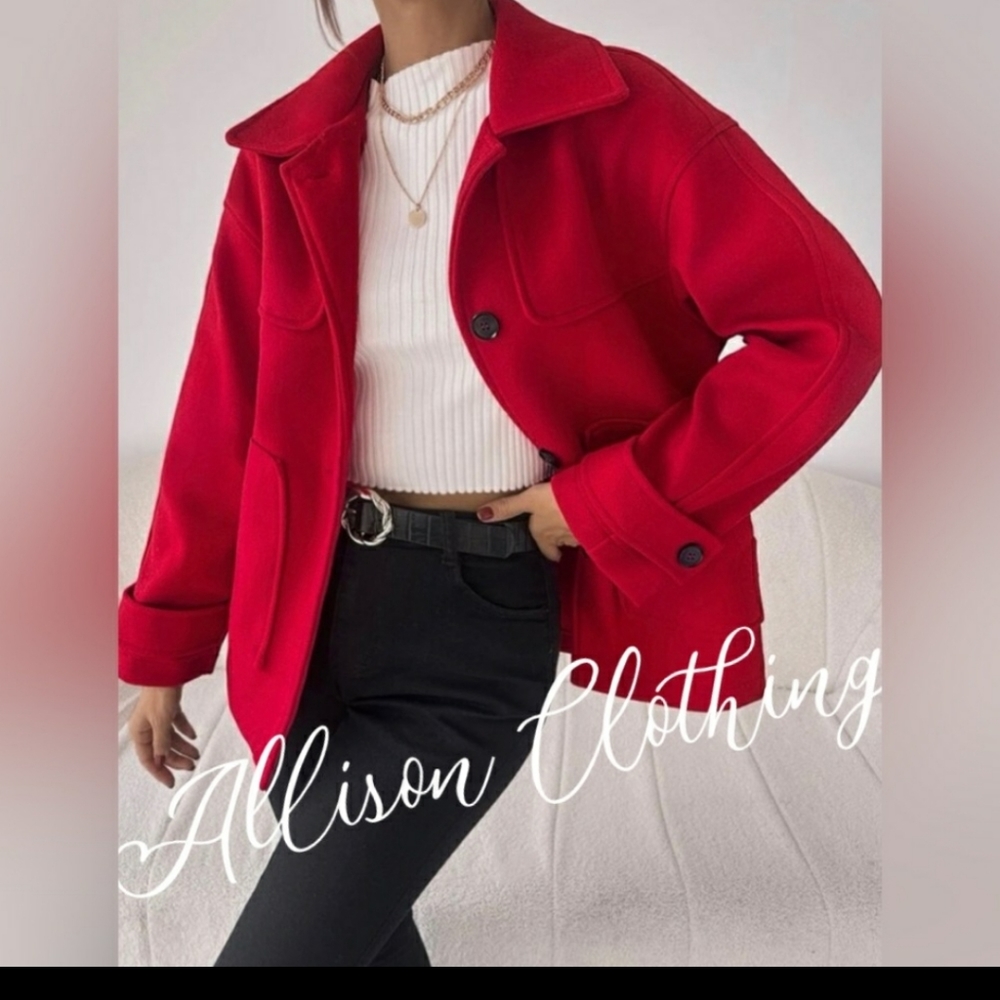 Red Button Front Coat